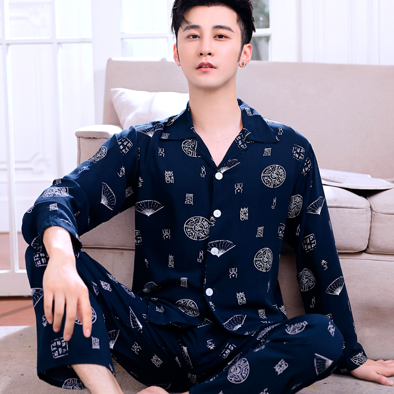 棉绸男士春秋季韩版宽松大码睡衣