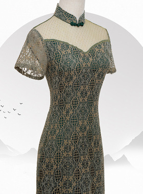 墨绿色鱼尾2025新款小个子复古高端改良年轻款气质连衣裙夏季