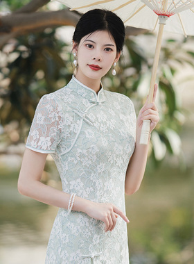 绿色旗袍新款2025年轻款气质小清新优雅改良版小个子连衣裙夏