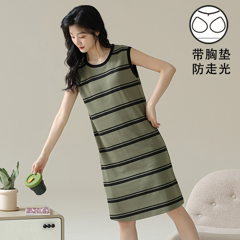 清凉清新无袖背心睡裙夏季女款2024新款带胸垫夏天薄款纯棉性感