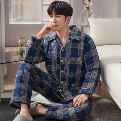 男士睡衣夹棉纯棉秋冬季加厚保暖