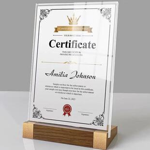 实木荣誉证书框亚克力授权书立牌木质企业获奖奖状展示牌木框桌牌