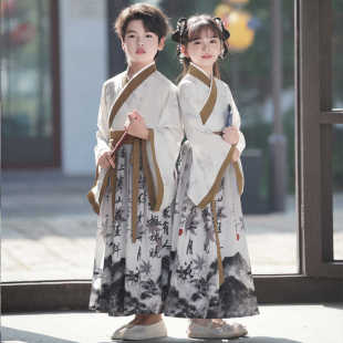 中国风枫叶儿童汉服表演服男女款国学服六一古装书童朗诵表演服装
