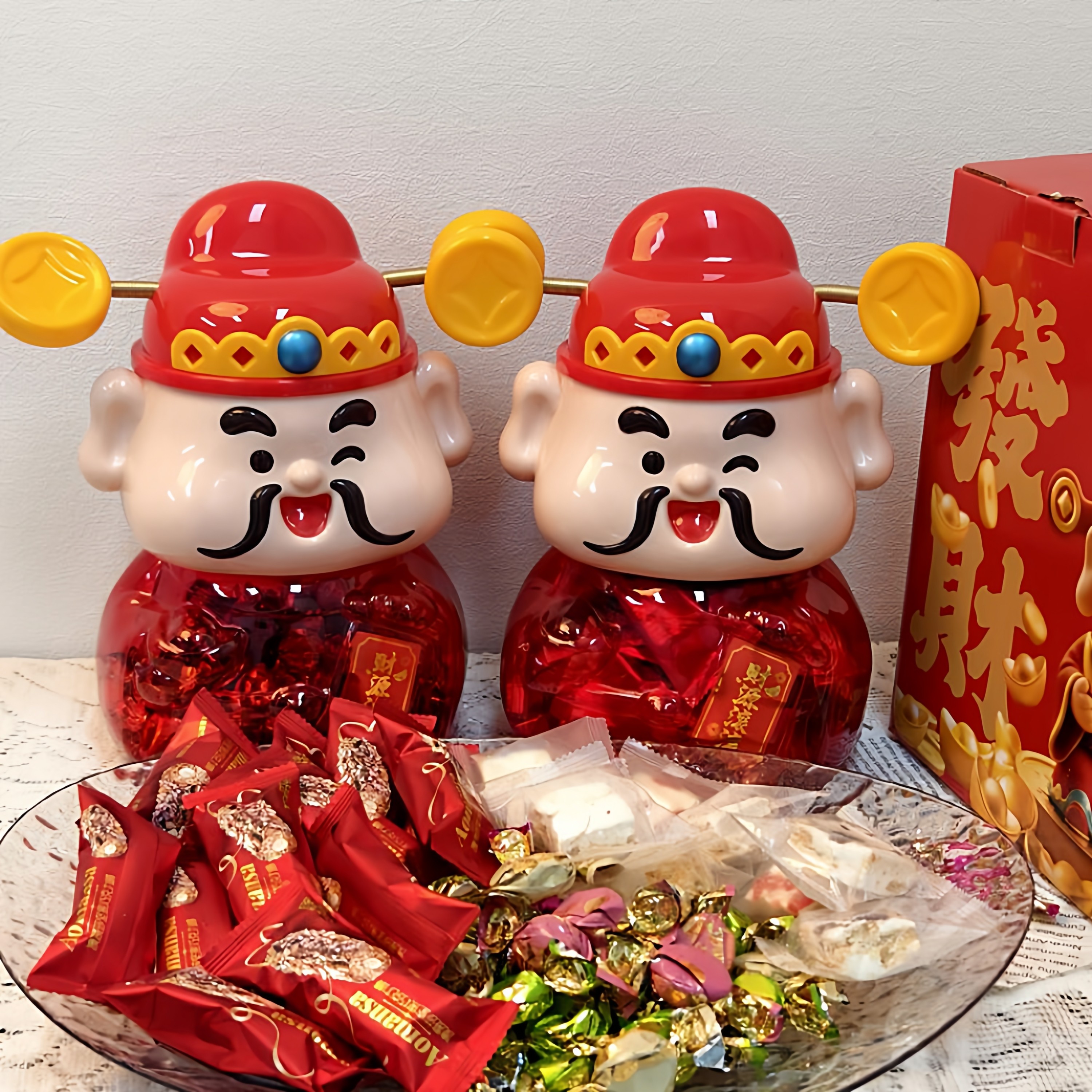 aek大财神爷送礼巧克力棒果仁款存钱罐摆件过年手提礼盒款