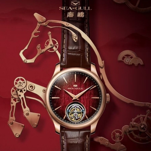 海鸥表超薄自动陀飞轮腕表马年生肖限量镀金商务自动机械男表8850
