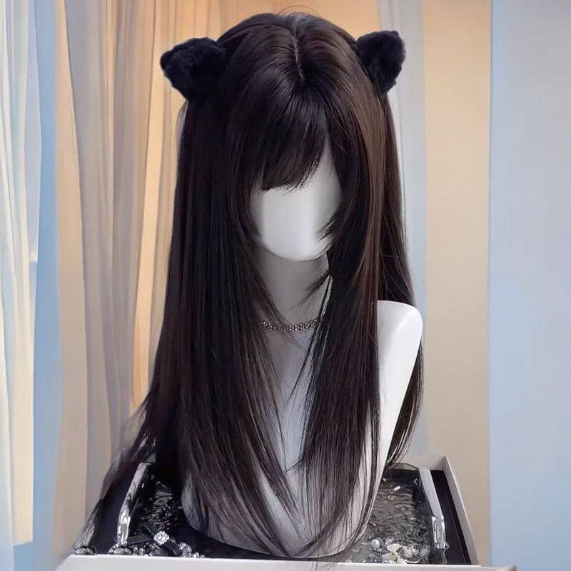 青春女大假发女甜美日常通勤长直发黑色Lolita日系学生jk假发头套