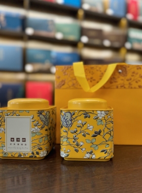 茶叶空盒黄色通用听特种纸手提袋雕金每套装4-5两1箱30套整箱包邮