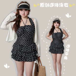 保守遮肉微胖胖m200斤波点蛋糕裙泳装 般沐大码 泳衣女连体平角裤