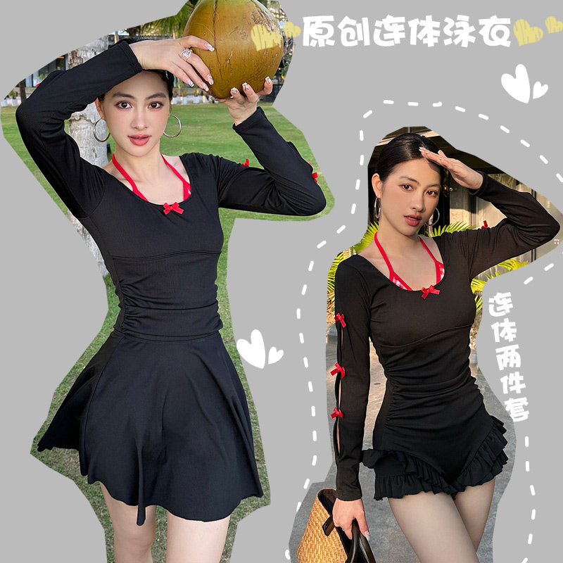 般沐大码连体新款泳衣胖mm三角两件套宽松罩衫微胖女孩度假泳衣