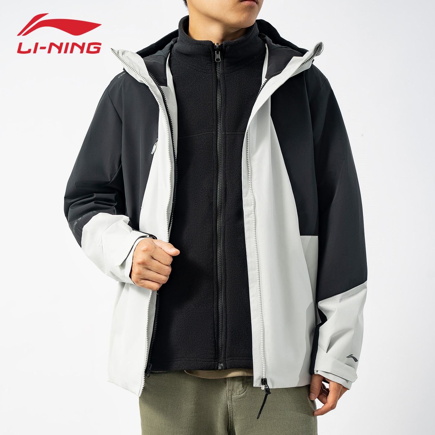 李宁三合一冲锋外套男CF溯龘加绒防泼水户外登山运动风衣AWBV089