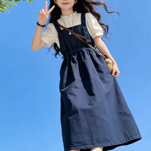 女童连衣裙2026新款儿童春夏轻薄牛仔背带裙中大童初中生两件套装