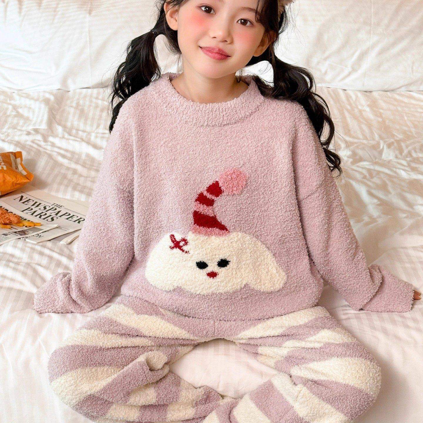 女童睡衣2025新款大童儿童珊瑚绒保暖套装秋冬季女孩法兰绒家居服,童装/婴儿装/亲子装,家居服套装,淘宝优惠券,粉丝福利购,淘宝优惠卷