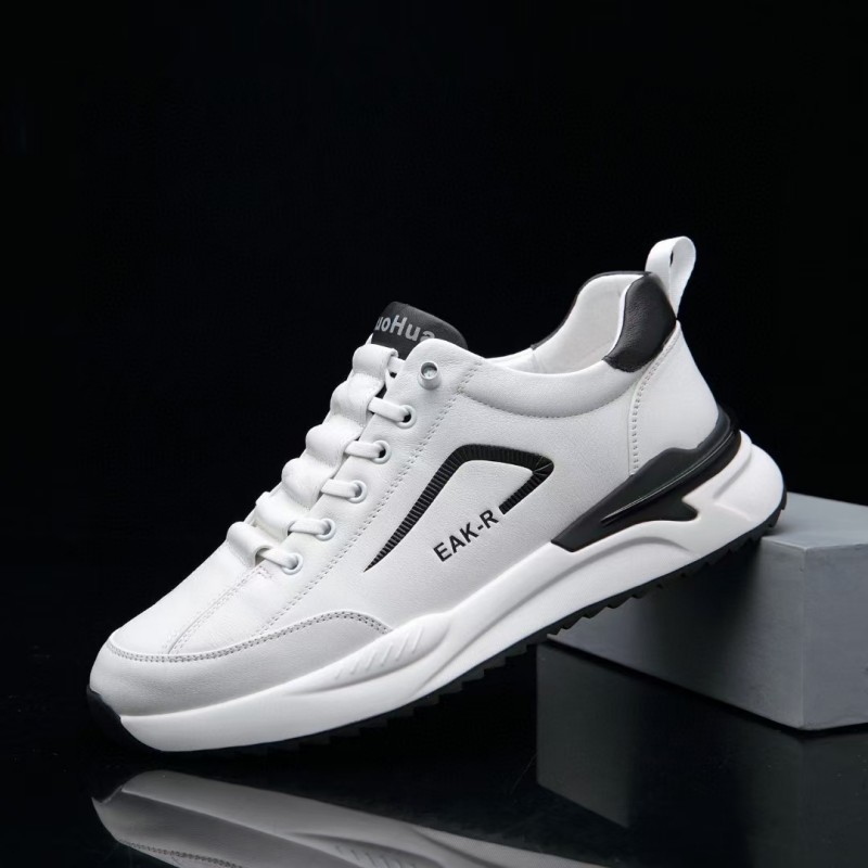 头层牛皮运动休闲鞋秋冬新款男士轻质厚底跑步鞋真皮透气吸汗潮鞋