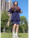 运动休闲套装 潮牌两件套 美式 短裤 情侣装 纯棉短袖 女夏季 复古时尚 款