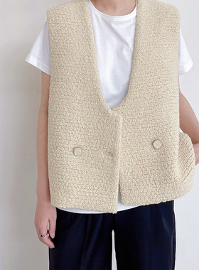 UONE手工定制小香高级感春针织上衣宽松韩版百搭无袖马甲纯色夏季