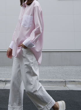 UONE定制夏季新款日本高支棉长袖衬衣粉色经典修身上衣休闲衬衫潮