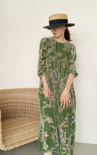 长袖真丝绒连衣裙女春款