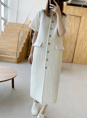 UONE定制2021年秋装外套新款浅色小香风编织长马甲女法式优雅羊毛