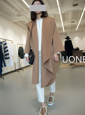 UONE定制双面羊毛绒欧美风手工大衣休闲宽松百搭潮款女式纯色修身