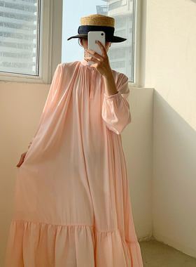 UONE手工定制牛奶丝绵长裙女2022新度假法式长款荷叶边连衣裙气质