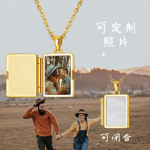 亚马逊新款铜材质金色相盒项链女情人节礼物饰品锁骨链书本吊坠