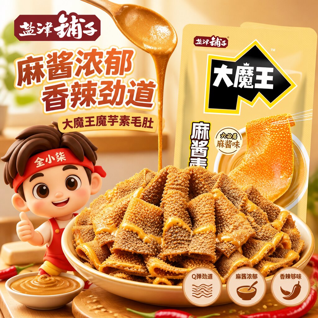 盐津铺子麻酱素毛肚大魔王素食魔芋爽手撕素肉过年零食休闲小吃