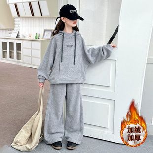 新款女童冬装加绒加厚卫衣套装中大童宽松时尚秋冬新款连帽两件套