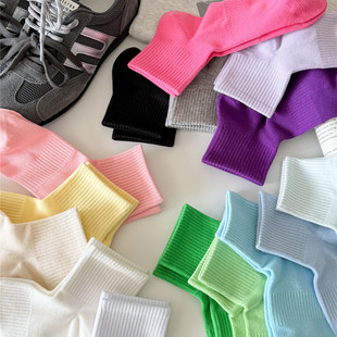彩色袜子女纯棉无骨短筒袜ins潮糖果色现代舞不掉筒网眼运动袜