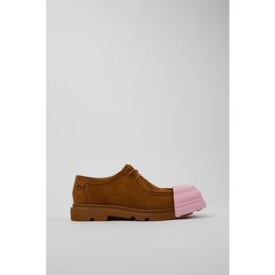 代购Camper男士乐福鞋透气吸汗软底轻便棕色翻毛皮系带橡胶鞋头