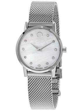 代购Movado摩凡陀女士腕表计时夜光日期防刮钢带防水钢壳镶钻