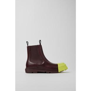 代购Camper女士切尔西靴透气吸汗轻便环保酒红色皮革可拆卸鞋头