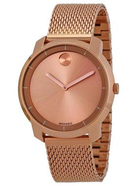代购Movado摩凡陀女士腕表防水夜光计时防刮金属钢带玫瑰金网状