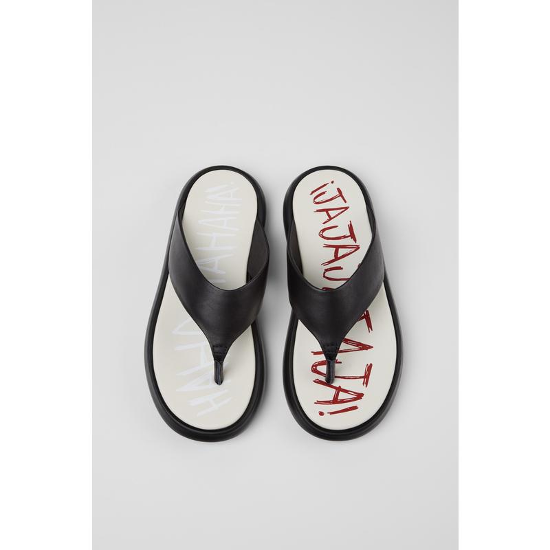 代购Camper女士人字拖轻便透气软底环保材质黑色皮革EVA鞋垫