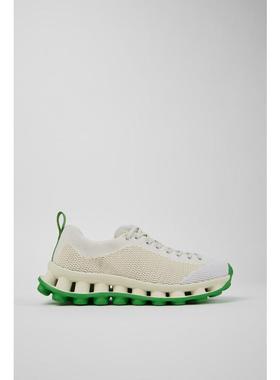 代购Camper男士运动鞋透气吸汗轻便缓震白色绿色织物材质系带