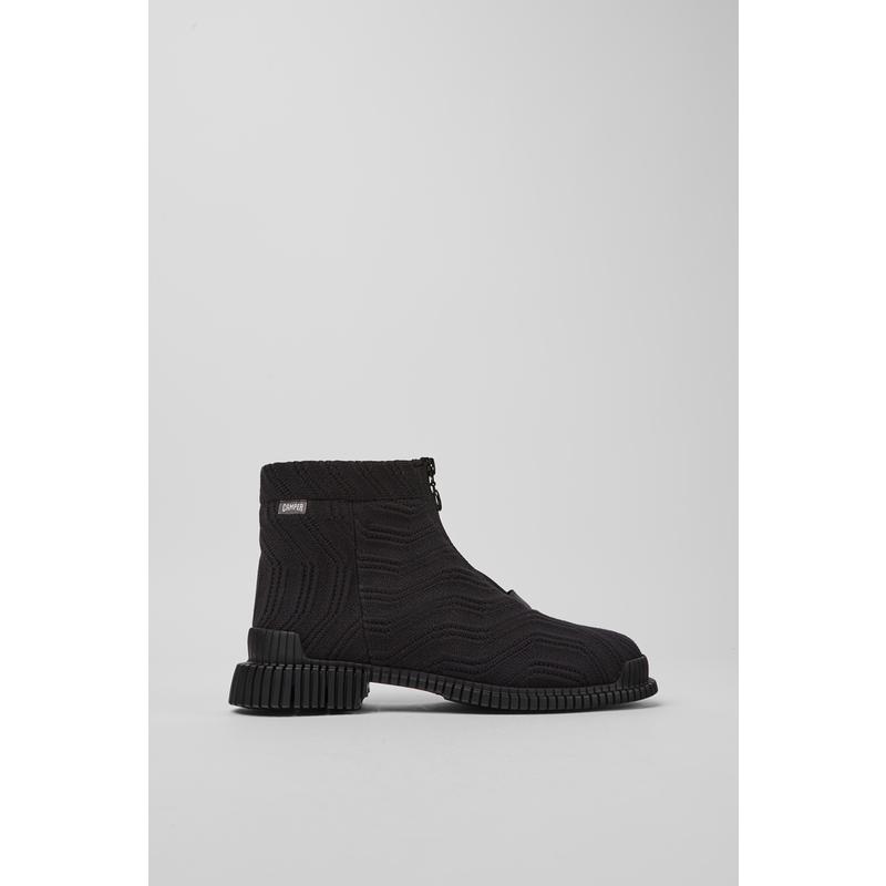 代购Camper女士短靴透气轻便柔软鞋垫灵活黑色拉链针织纹理厚底