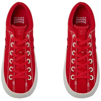 代购Camper女士帆布鞋透气软底轻便记忆棉鞋垫红色系带圆头