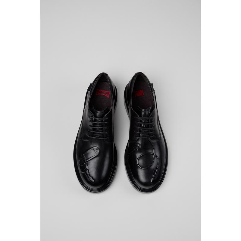 代购Camper女士乐福鞋透气吸汗软底轻便黑色牛皮系带不对称设计