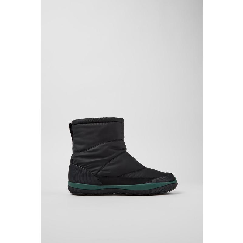 代购Camper女士雪地靴防水保暖透气防滑黑色织物与皮革