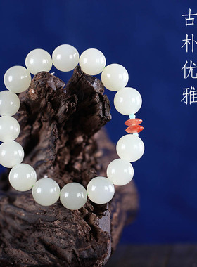 正品和田玉青白玉手链女款玉石