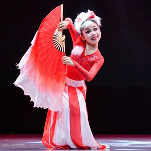 俏红狐少儿古典舞演出服小红狐舞蹈服飘逸小狐仙灵狐献瑞表演服装