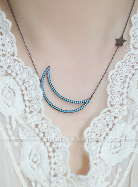 气质镶钻网红超仙温柔蓝色项链