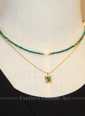 孔雀石镀金叠戴女式项链