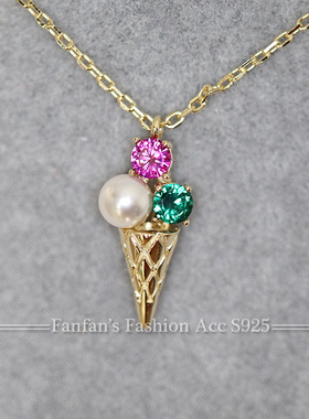 个性冰淇淋镶嵌韩国锁骨链14K金