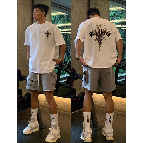 大码重磅字母短袖T恤男夏宽松