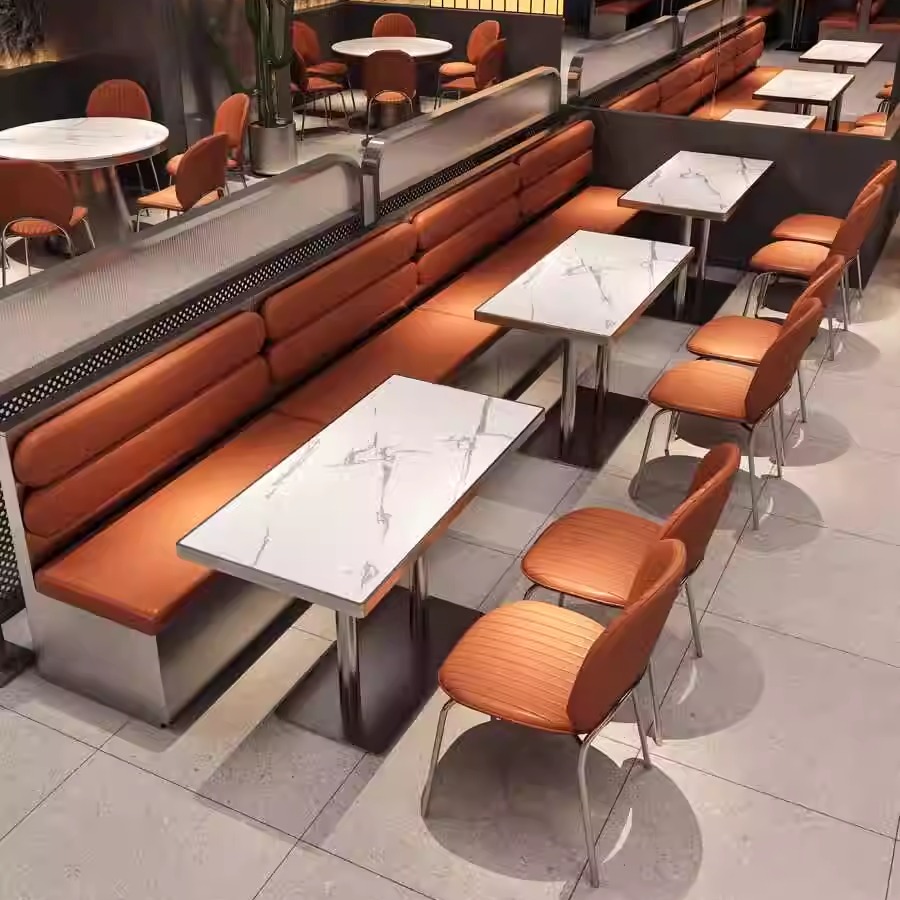 商用轻奢桌椅铁艺主题餐饮西餐厅烧烤火锅饭店咖啡厅靠墙卡座沙发