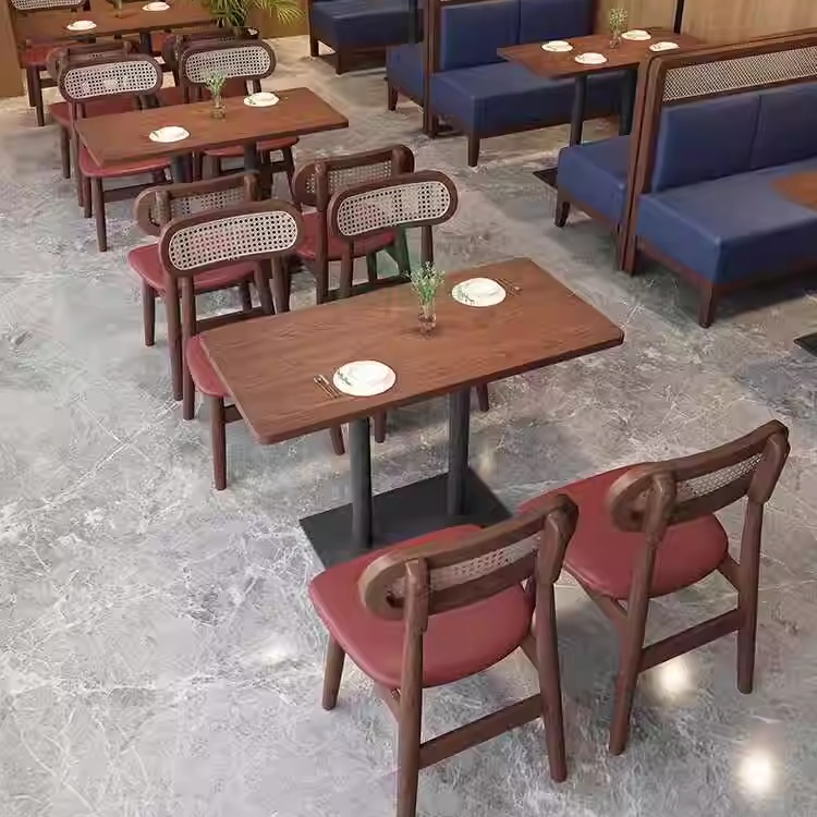 复古主题西餐厅桌椅组合定制靠墙