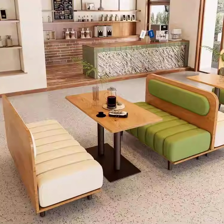 卡座沙发奶茶店咖啡厅定制实木靠墙座椅甜品店餐厅面馆桌椅子组合