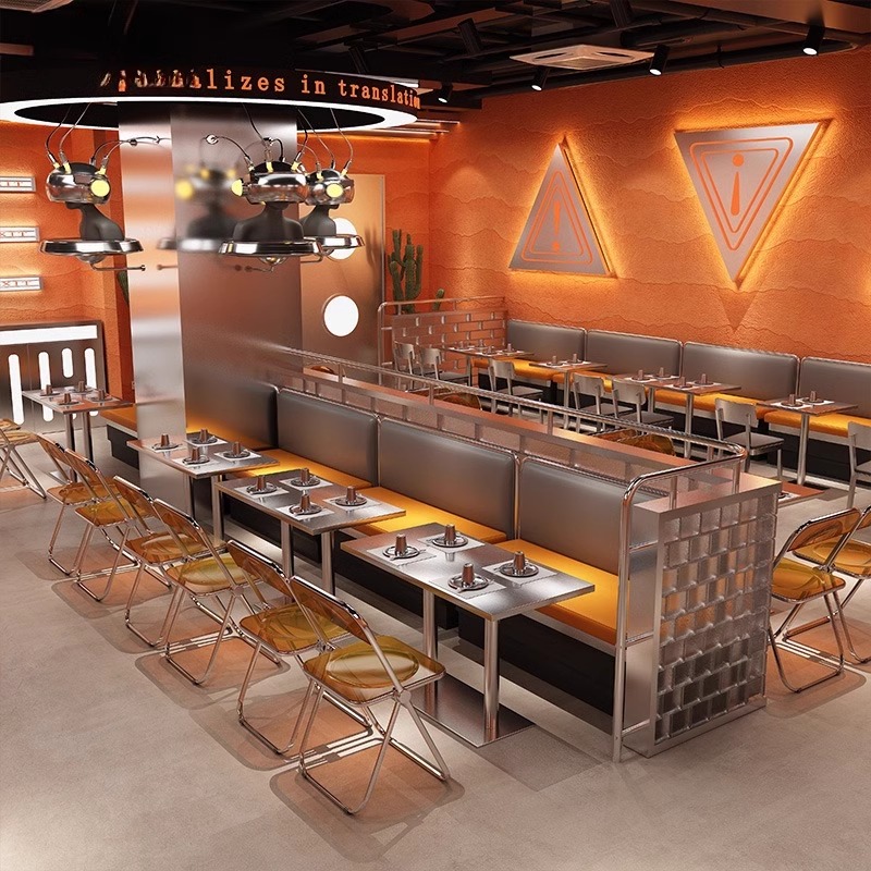 奶茶店烤肉店不锈钢卡座火锅店沙发西餐厅茶餐厅可定制餐桌椅组合