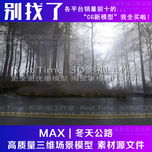 影视动画模型 自然场景冬天公路 森林 树林 湿地山路3Dmax模型