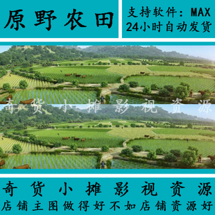 影视动画庄稼农田田地湿地农民种地丰收场景原野水稻3Dmax模型